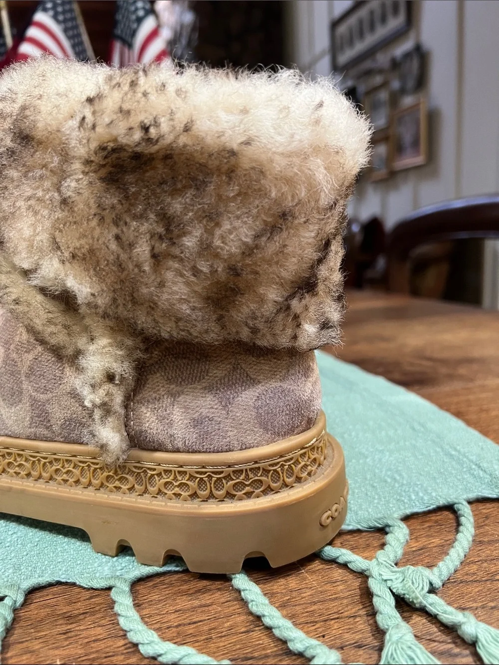 Coach Folded Stone Shearling Lined Boots